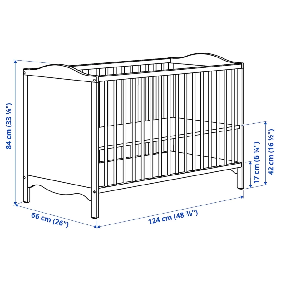 Кровать для новорожденных - IKEA SMÅGÖRA/SMAGORA, 60x120 см, белый, СМОГЁРА ИКЕА (изображение №4)
