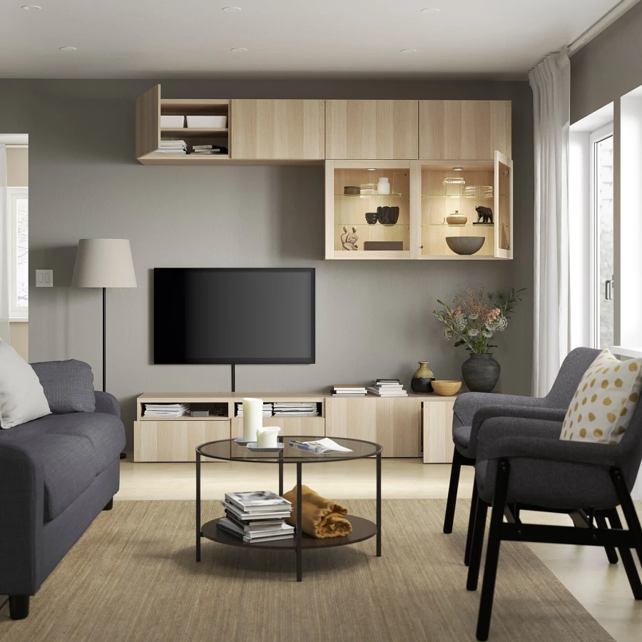 Комплект мебели д/гостиной  - BESTÅ / BESTА IKEA/ БЕСТА ИКЕА, 240х231 см, под беленый дуб (изображение №2)