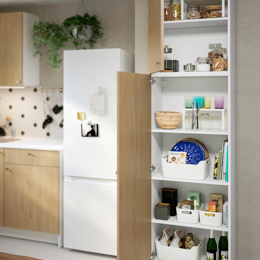 Высокий напольный шкаф - IKEA KNOXHULT/ИКЕА КНОКСХУЛЬТ, белый/под беленный дуб (изображение №2)