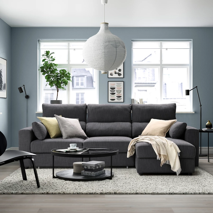 3-местный диван с шезлонгом - IKEA ESKILSTUNA,  100x162x268см, темно-серый, ЭСКИЛЬСТУНА ИКЕА (изображение №3)