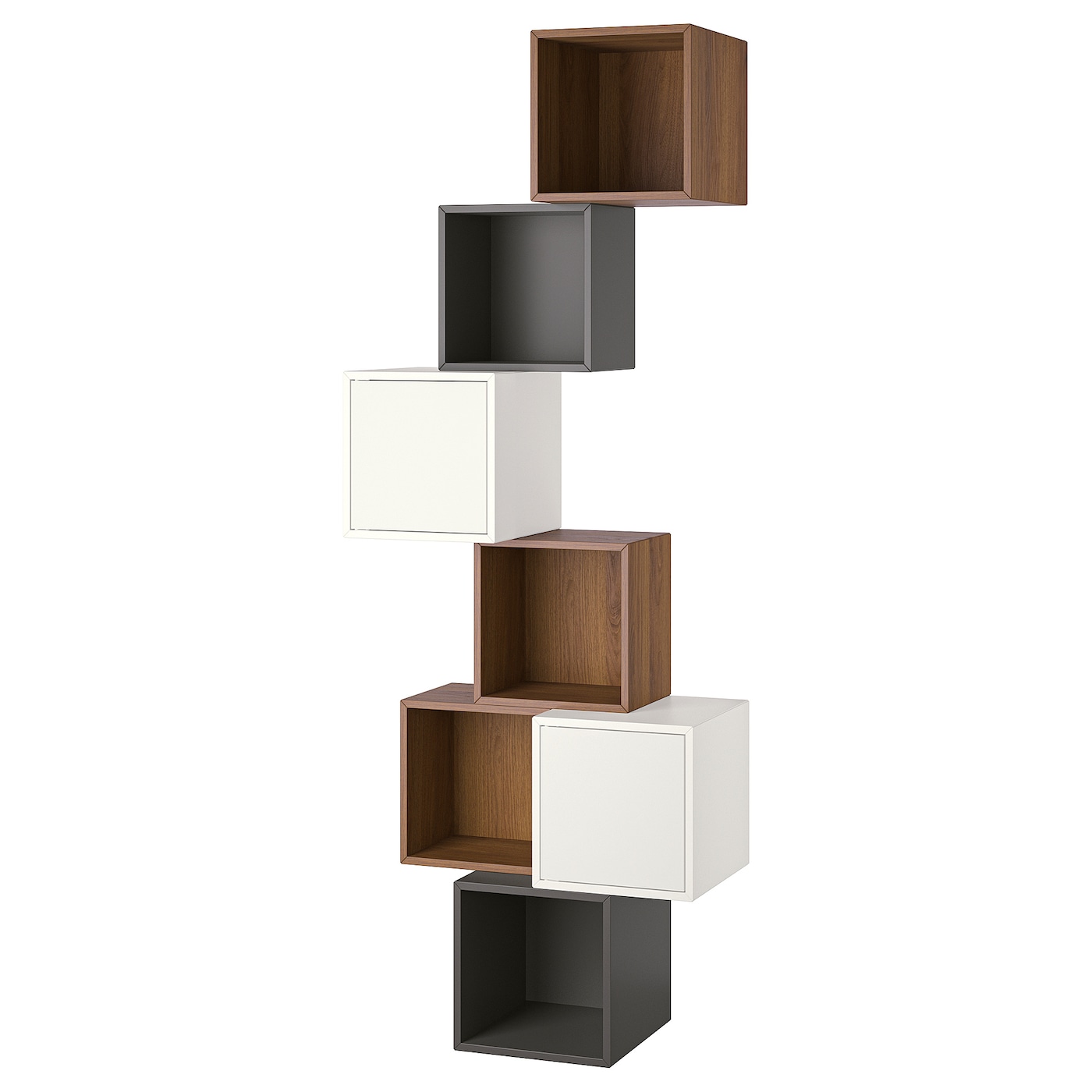 Комбинация навесных шкафов - IKEA EKET, 80x35x210 см, с эффектом ореха/белый/темно-серый, ЭКЕТ ИКЕА