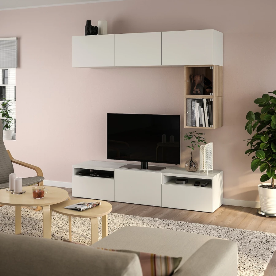 Комплект мебели д/гостиной  - IKEA BESTÅ/BESTA EKET, 166x42x180см, белый/светло-коричневый, БЕСТО ЭКЕТ ИКЕА (изображение №2)