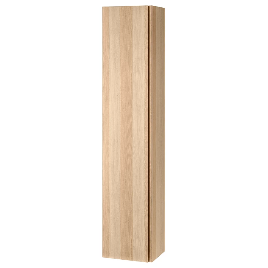 Высокий шкаф для ванной - IKEA GODMORGON /ГОДМОРГОН ИКЕА, 40x32x192 см, под беленый дуб (изображение №1)