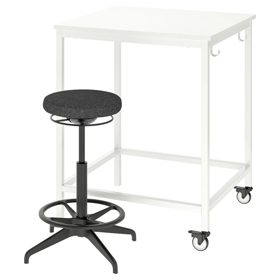Стол + табурет для сидения/стоя - TROTTEN/LIDKULLEN IKEA/ТРОТТЕН/ЛИДКУЛЛЕН ИКЕА,88х85х3 см, серый/белый (изображение №1)