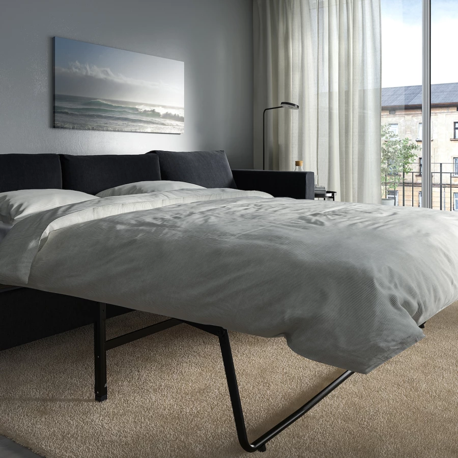5-местный угловой диван со спальным местом - IKEA VIMLE/SAXEMARA, сине-черный, 349/249х164/98х83 см, 140х200 см, ВИМЛЕ ИКЕА (изображение №4)