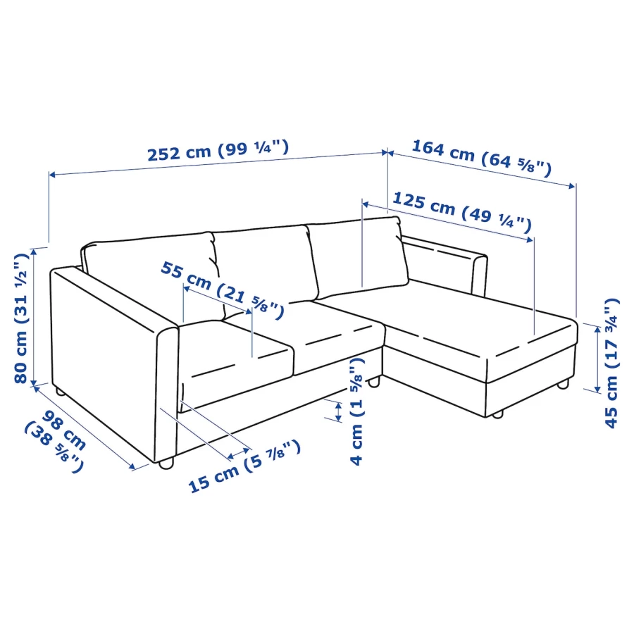 3-местный диван с шезлонгом - IKEA VIMLE, 98x266см, черный, кожа, ВИМЛЕ ИКЕА (изображение №8)
