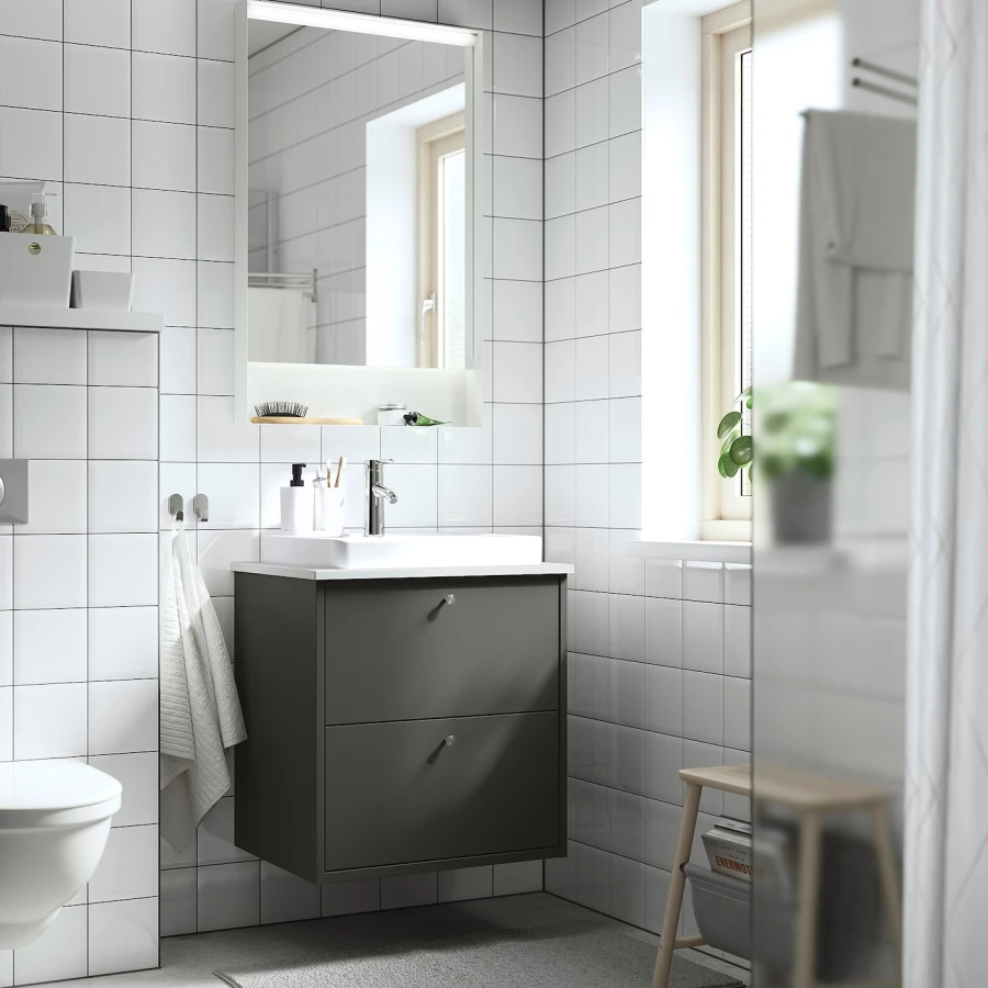 Тумба для ванной  - HAVBÄCK / ORRSJÖN/  HAVBАCK / ORRSJОN IKEA/ХАВБЕК / ОРРДЖЕН ИКЕА, 71х62 см, белый/черный (изображение №2)
