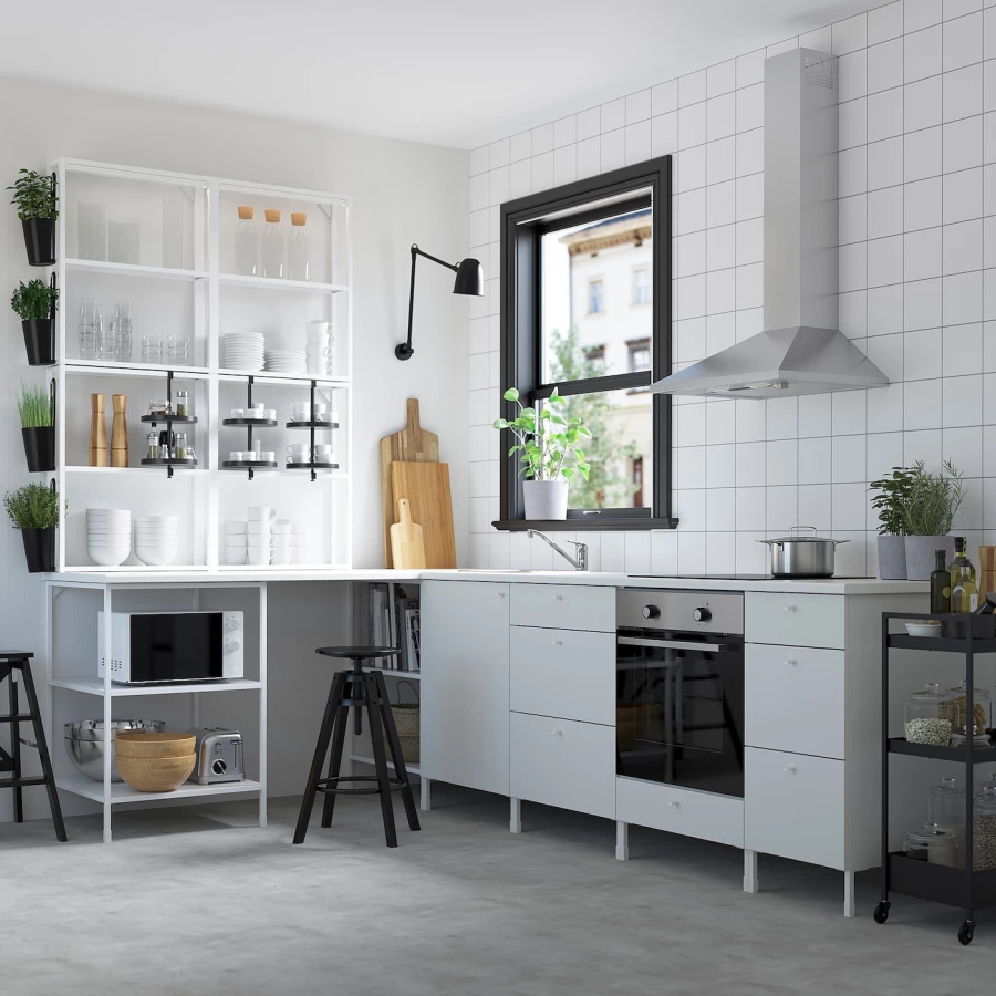 Угловая кухня -  ENHET  IKEA/ ЭНХЕТ ИКЕА, 281,5х150 см, белый (изображение №2)