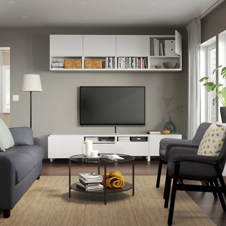 Комплект мебели д/гостиной  - IKEA BESTÅ/BESTA, 230x42x240см, белый, БЕСТО ИКЕА (изображение №2)