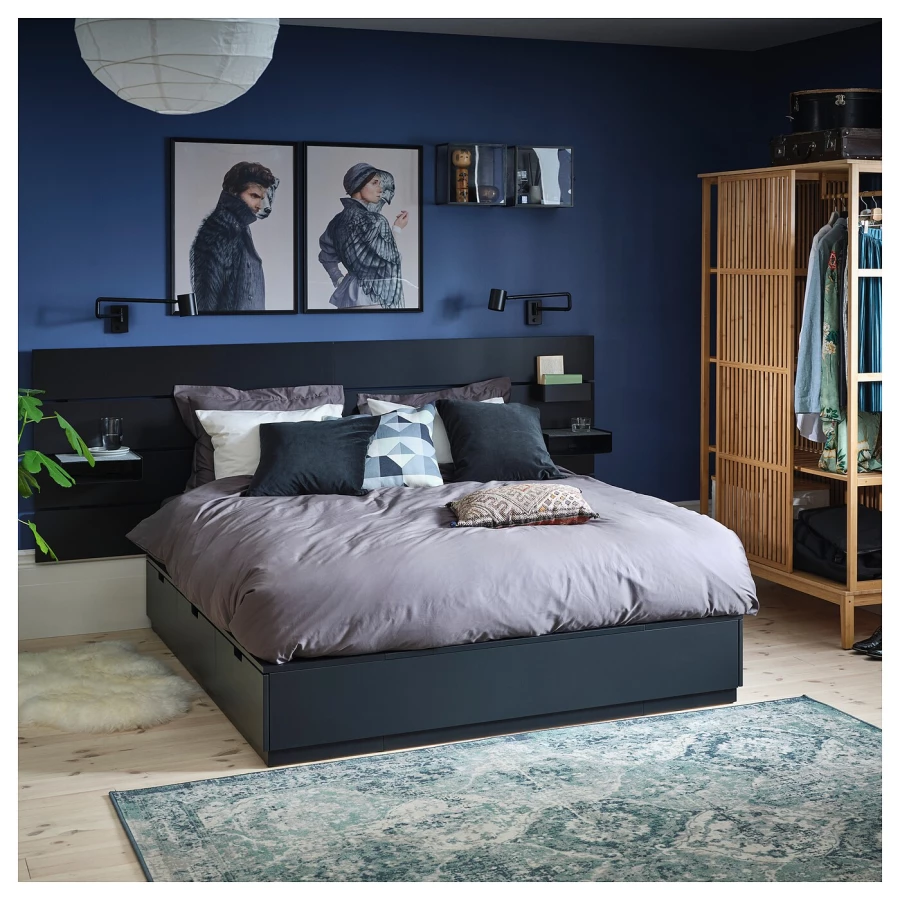 Каркас кровати с контейнером и матрасом - IKEA NORDLI, 200х140 см, черный, НОРДЛИ ИКЕА (изображение №4)