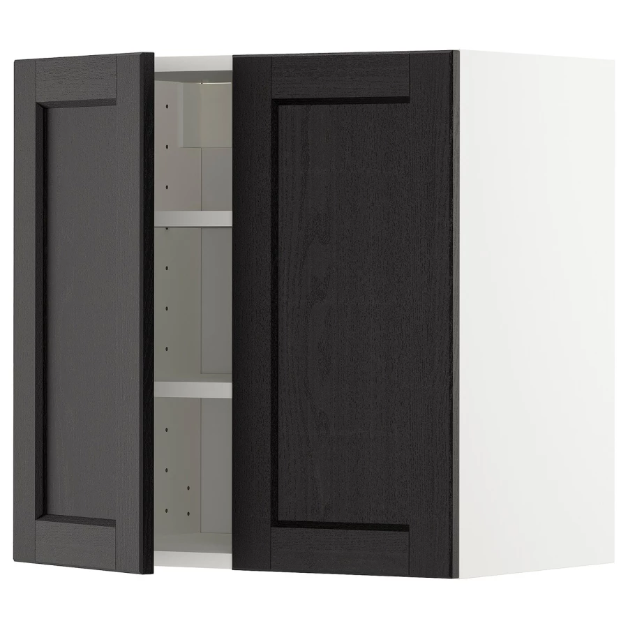 Навесной шкаф с полкой - METOD IKEA/ МЕТОД ИКЕА, 60х60 см, черный/белый (изображение №1)