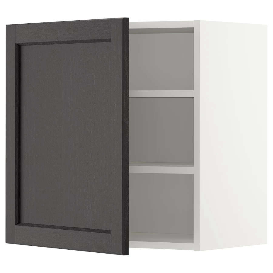 Навесной шкаф с полкой - METOD IKEA/ МЕТОД ИКЕА, 60х60 см, белый/черный (изображение №1)