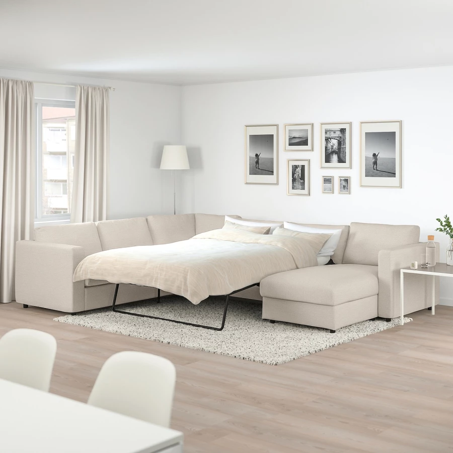 Угловой диван-кровать с шезлонгом - IKEA VIMLE/ВИМЛЕ ИКЕА, 249/349х83х164 см, белый (изображение №3)