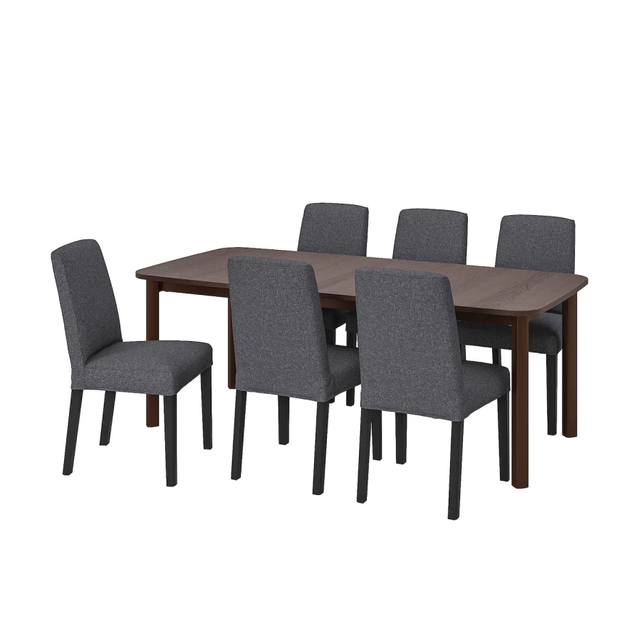 Стол+6 стульев - STRANDTORP  / BERGMUND IKEA/ СТРАНДТОРП/БЕРГМУНД ИКЕА, 205х95х75 см, серый/коричневый (изображение №1)