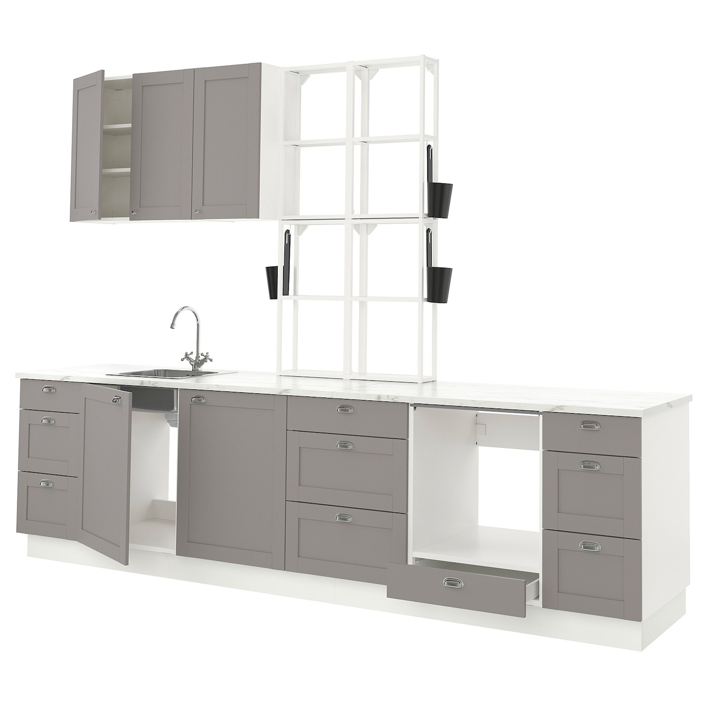 Угловая кухонная комбинация для хранения - ENHET  IKEA/ ЭНХЕТ ИКЕА, 323х63,5х241 см, белый/серый