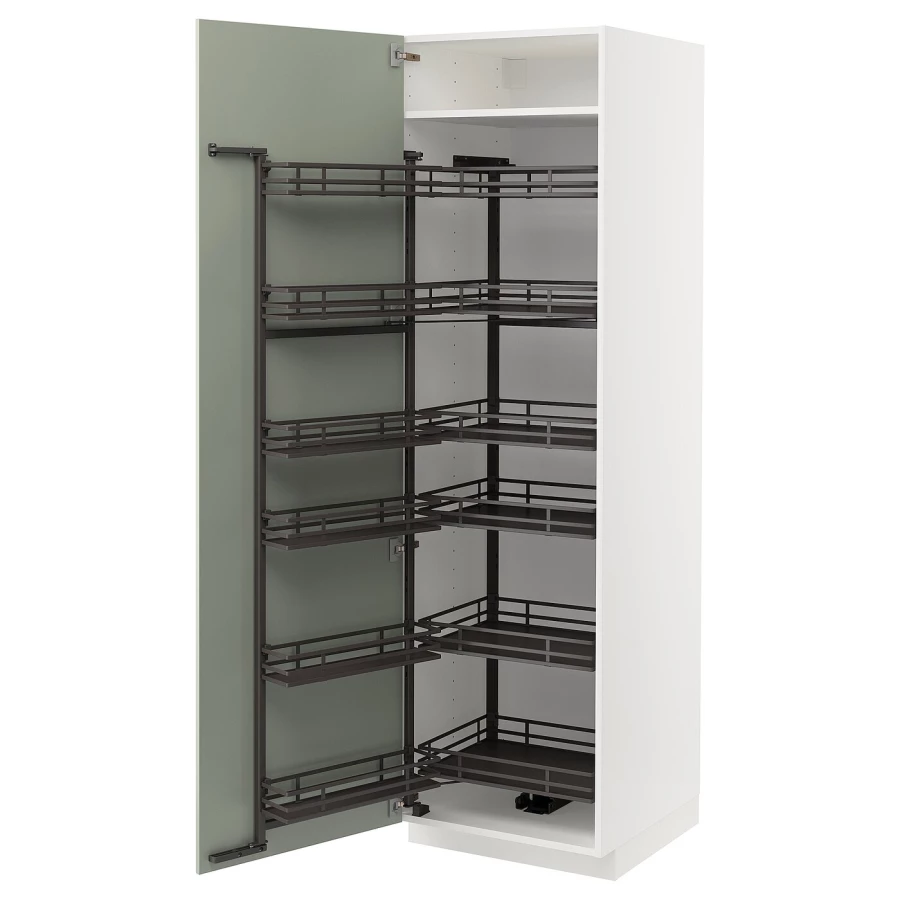 Высокий шкаф с выдвижной кладовой - IKEA METOD/МЕТОД ИКЕА, 60х60х200 см, зеленый/белый (изображение №1)