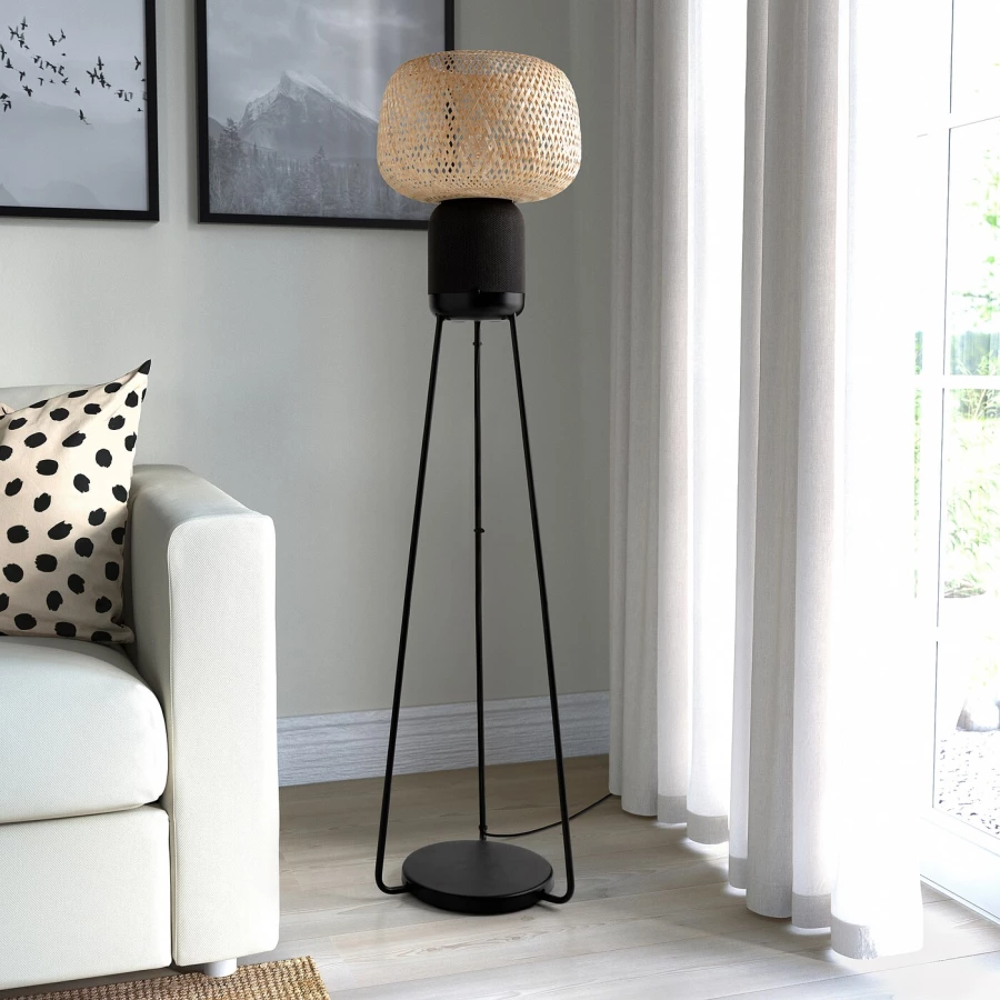 Колонка Wi-Fi с напольной подставкой - IKEA SYMFONISK, 136х37х37 см, бамбук/черный, СИМФОНИСК ИКЕА (изображение №9)