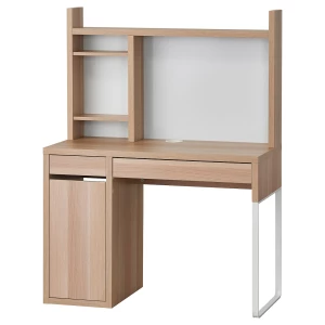 Письменный стол с ящиками - IKEA MICKE, 105х50 см, белый/под беленый дуб, МИККЕ ИКЕА