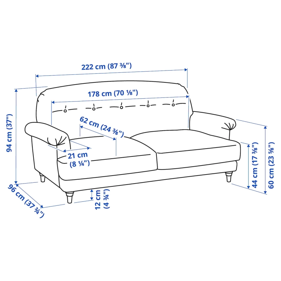 3-местный диван - IKEA ESSEBODA, 94x96x222см, черный, ЭССЕБОДА ИКЕА (изображение №11)