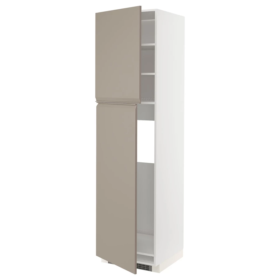 Кухонный шкаф-пенал - IKEA METOD/МЕТОД ИКЕА, 220х60х60 см, белый/темно-бежевый (изображение №1)