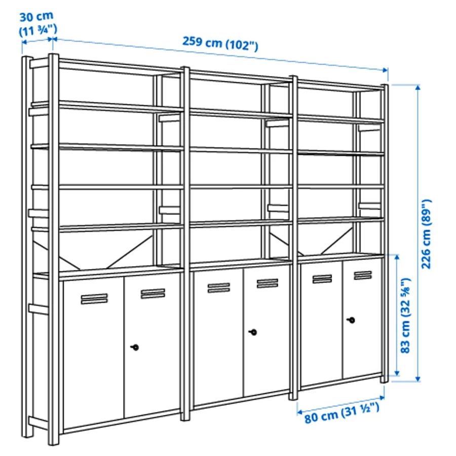 Комбинация для хранения - IKEA IVAR/ИВАР ИКЕА, 259х30х226 см, сосна/белый (изображение №6)