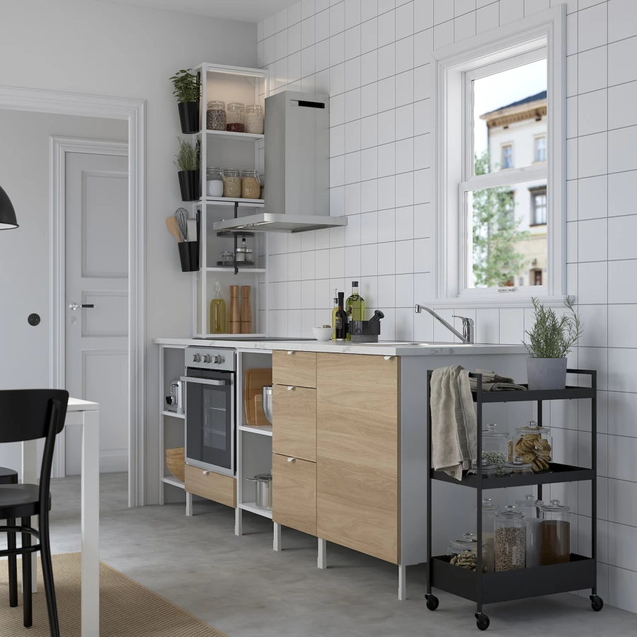 Кухонная комбинация для хранения вещей - ENHET  IKEA/ ЭНХЕТ ИКЕА, 243х63х241 см, белый/бежевый (изображение №2)