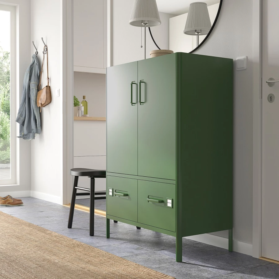 Шкаф с дверцами и ящиками - IKEA IDÅSEN/IDASEN/ИДОСЕН ИКЕА, 119х47х80 см, зеленый (изображение №3)