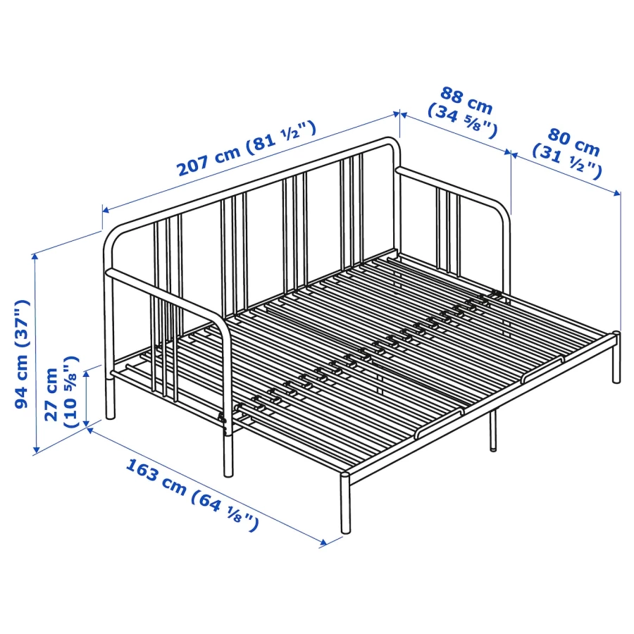 Кушетка с 2 матрасами - IKEA FYRESDAL/ÅGOTNES/AGOTNES, 200х80 см, черный, ФИРЕСДАЛЬ ИКЕА (изображение №9)