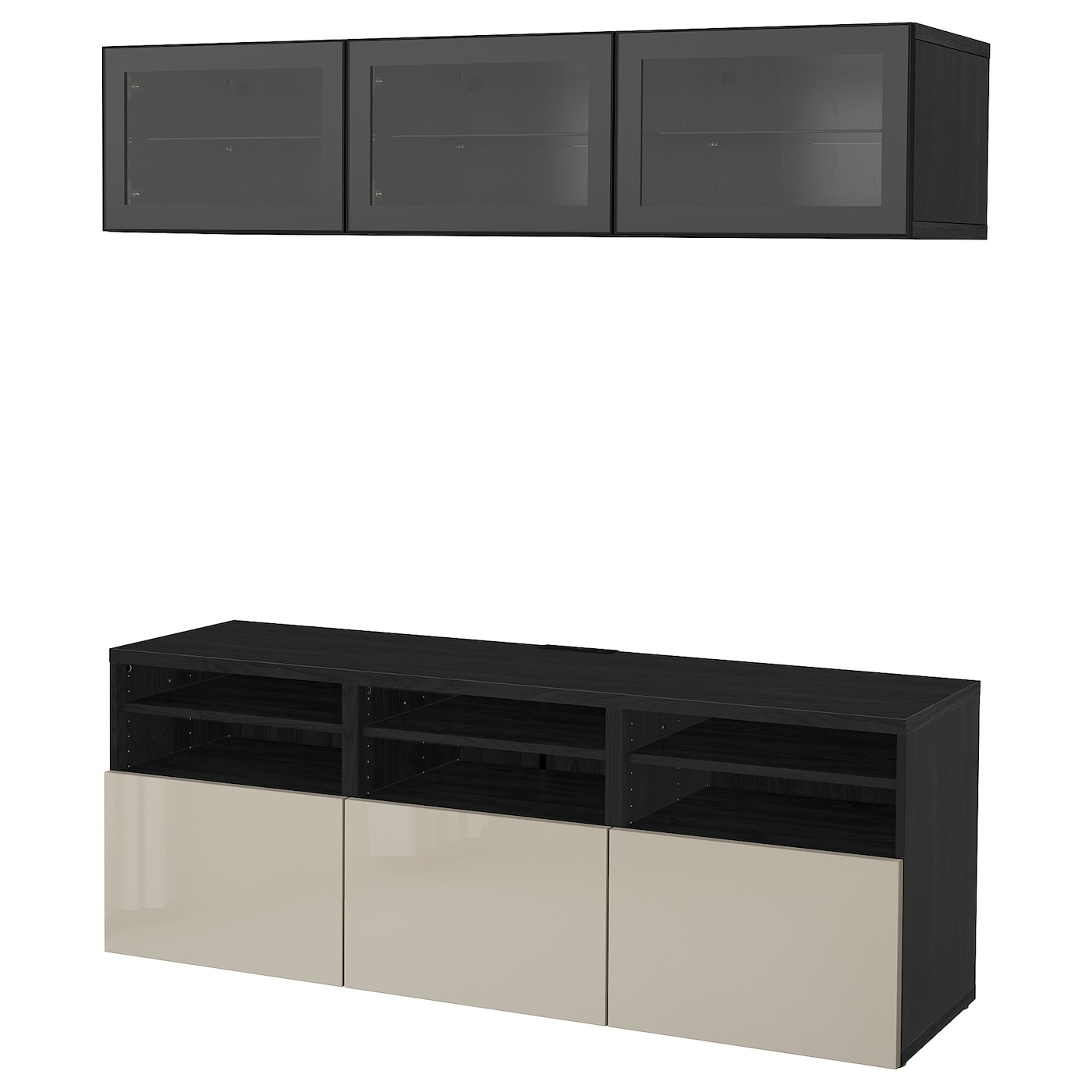 Комбинация для хранения ТВ - IKEA BESTÅ/BESTA, 192x42x180см, черный/светло-коричневый, БЕСТО ИКЕА