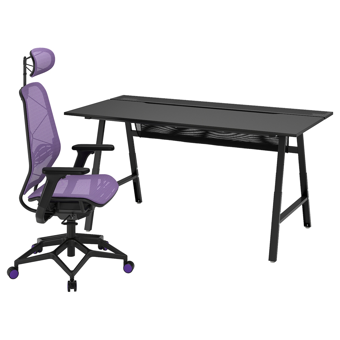 Игровой стол и стул - IKEA UTESPELARE/STYRSPEL, черный/фиолетовый, 160х80х66-78 см, УТЕСПЕЛАРЕ/СТИРСПЕЛ ИКЕА
