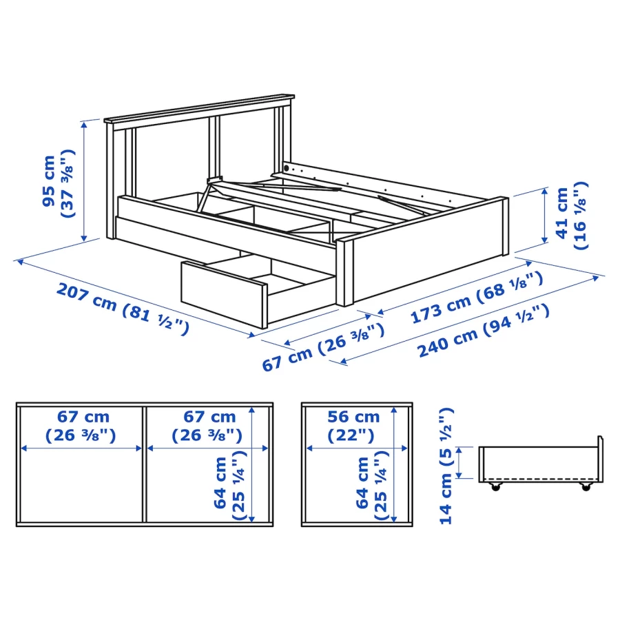 Каркас кровати с 2 ящиками для хранения - IKEA SONGESAND, 200х160 см, белый, СОНГЕСАНД ИКЕА (изображение №12)