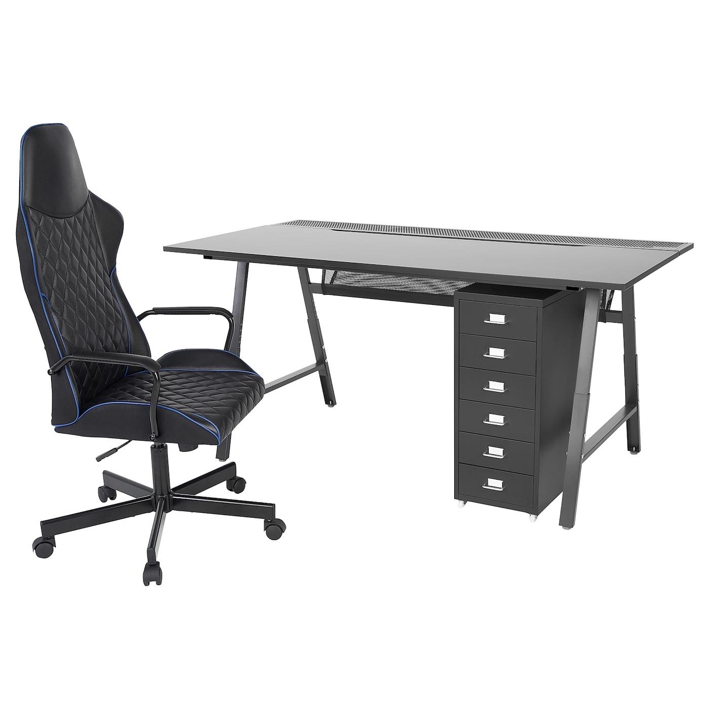 Игровой стол и стул с тумбой - IKEA UTESPELARE/HELMER, черный, 160х78 см, УТЕСПЕЛАРЕ/ХЕЛМЕР ИКЕА