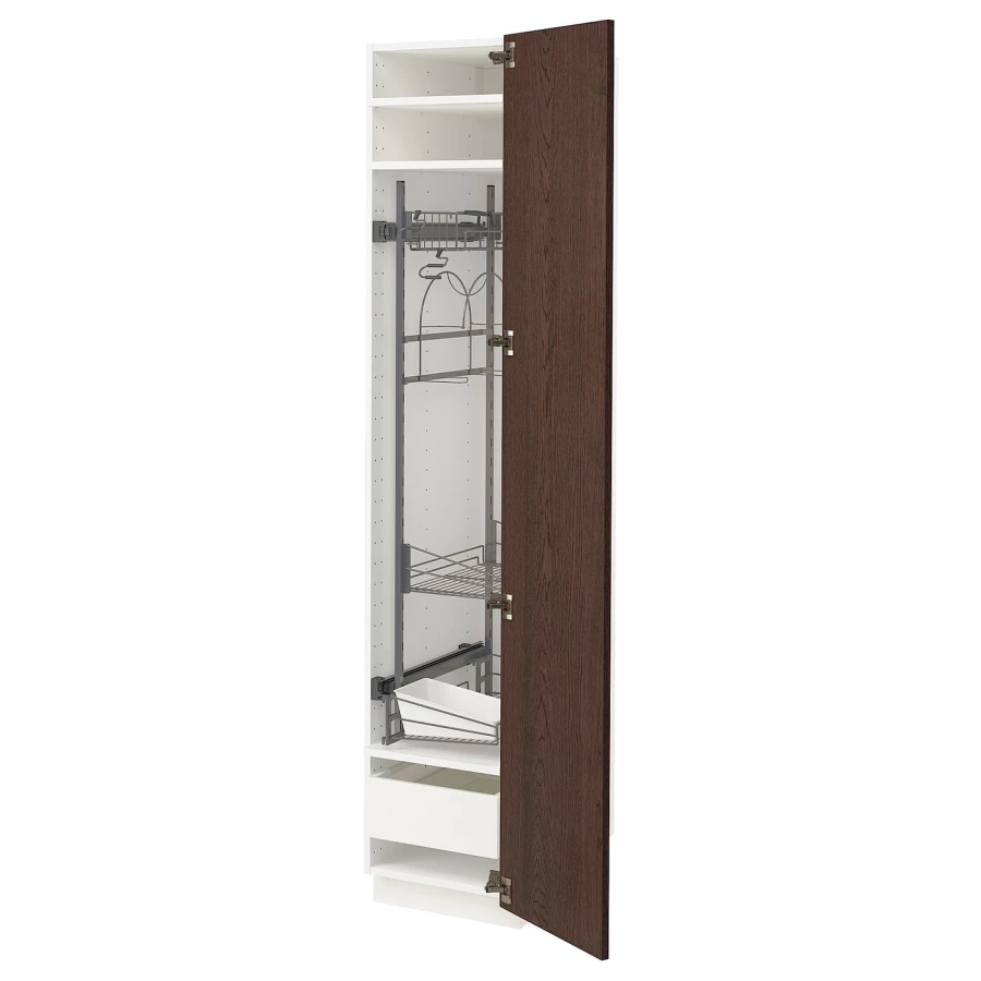 Высокий шкаф/бытовой - IKEA METOD/MAXIMERA/МЕТОД/МАКСИМЕРА ИКЕА, 200х60х40 см, белый/коричневый (изображение №1)