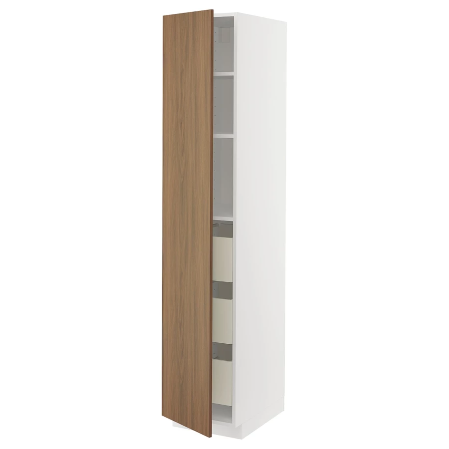 Высокий шкаф с ящиками - IKEA METOD/MAXIMERA/МЕТОД/МАКСИМЕРА ИКЕА, 200х60х40 см, белый/коричневый (изображение №1)