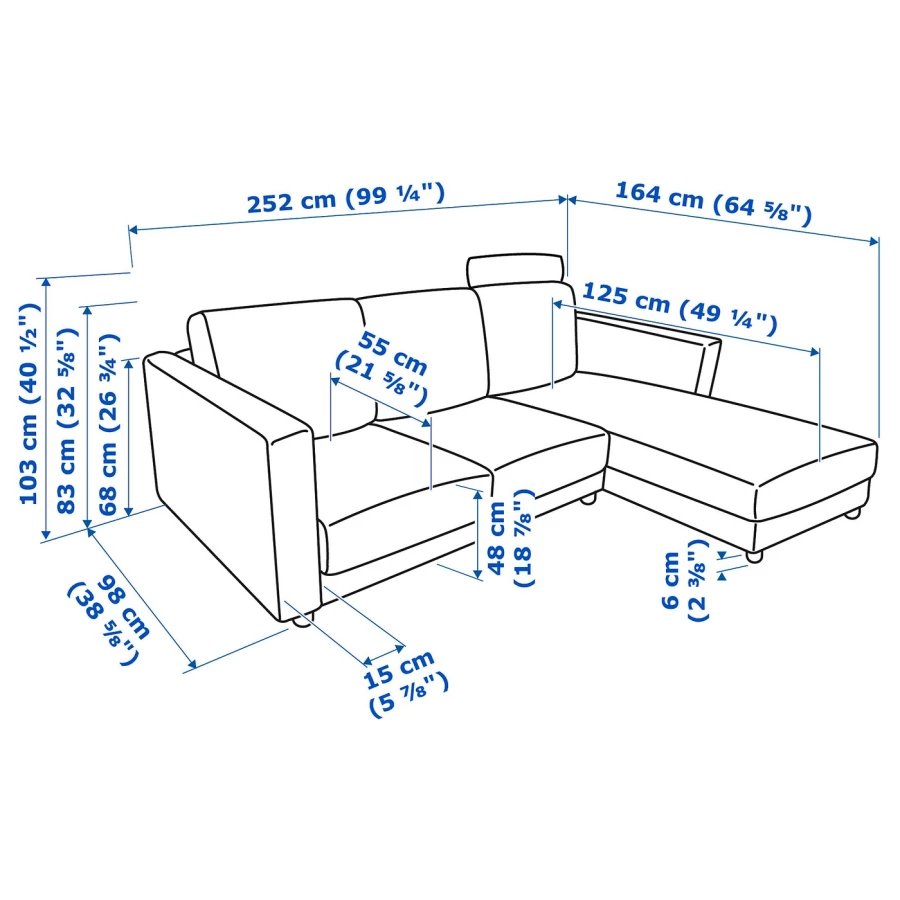 3-местный диван - IKEA VIMLE, 98x252см, бежевый, ВИМЛЕ ИКЕА (изображение №11)