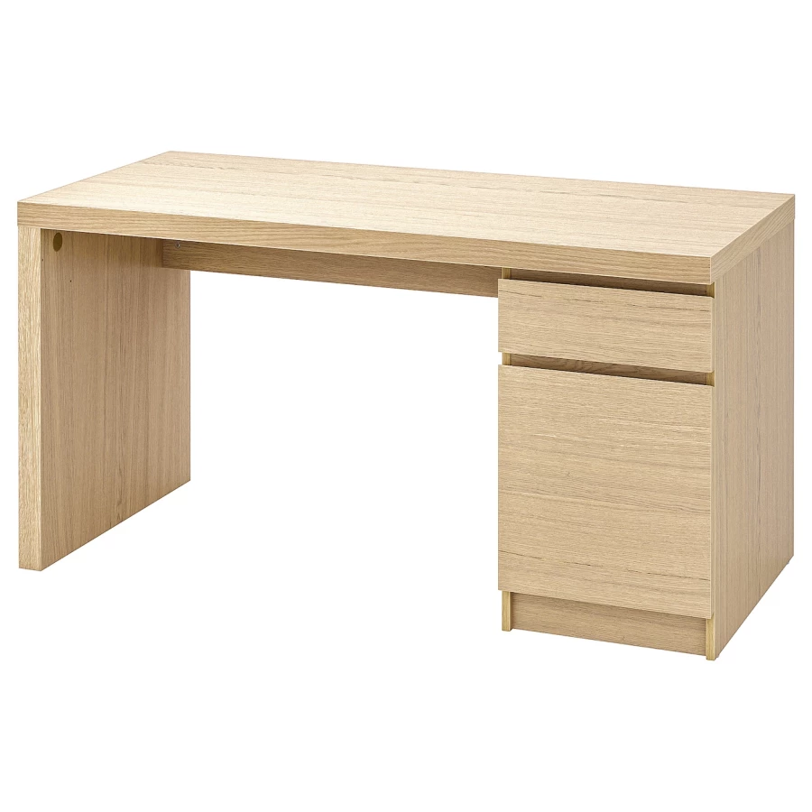 Письменный стол  - IKEA MALM  /МАЛЬМ  ИКЕА, 140х73 см, под беленый дуб (изображение №1)