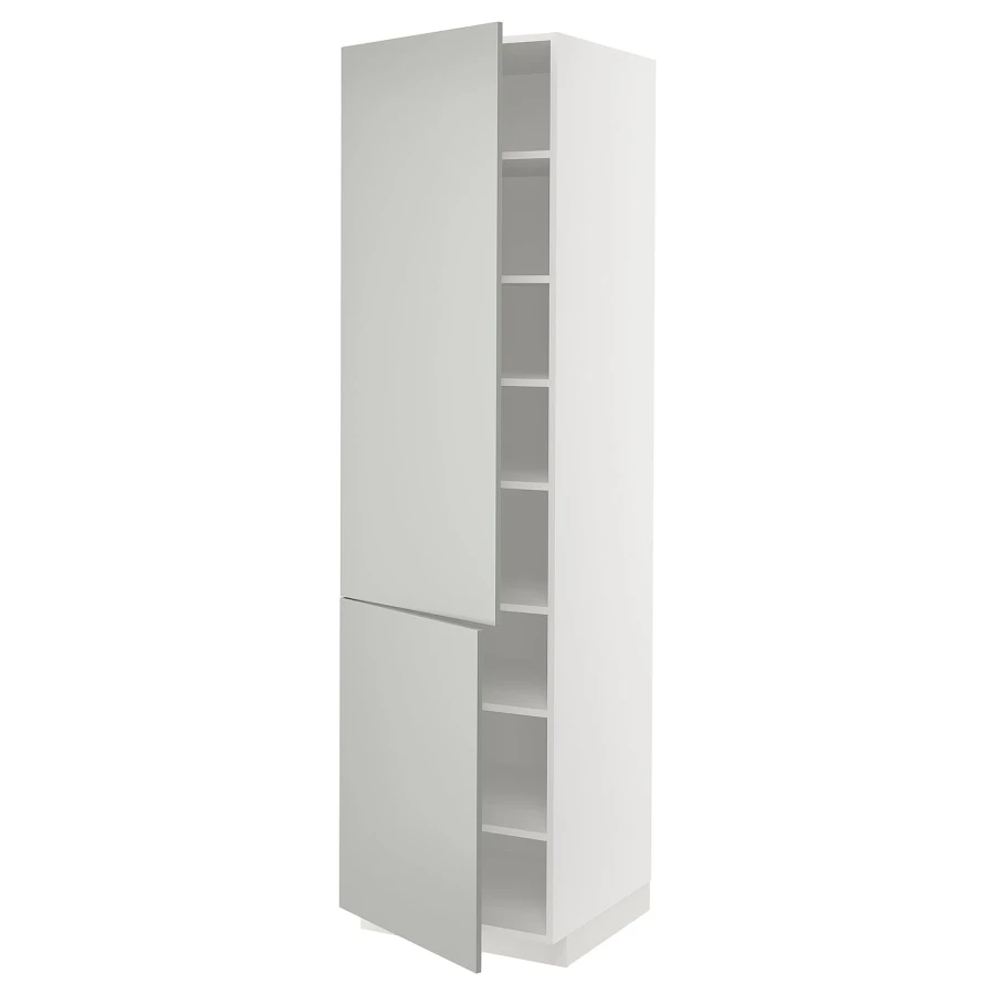 Высокий шкаф - IKEA METOD/МЕТОД ИКЕА, 220х60х60 см, белый/серый (изображение №1)
