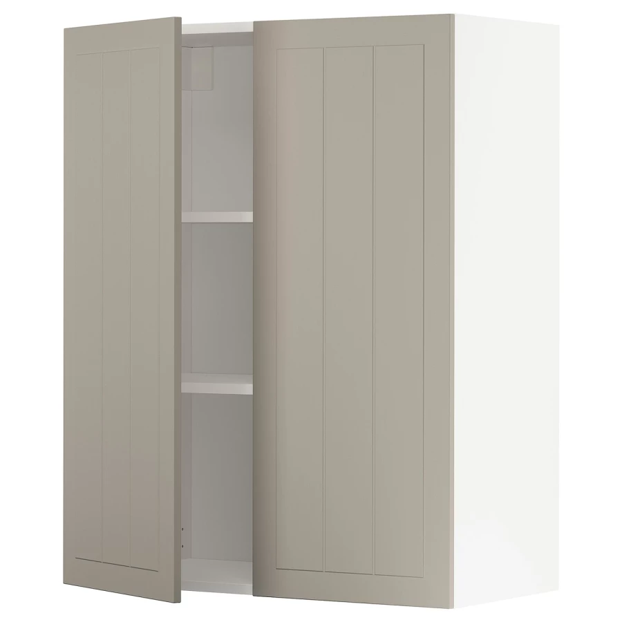 Навесной шкаф с полкой - METOD IKEA/ МЕТОД ИКЕА, 100х80 см, белый/светло-коричневый (изображение №1)