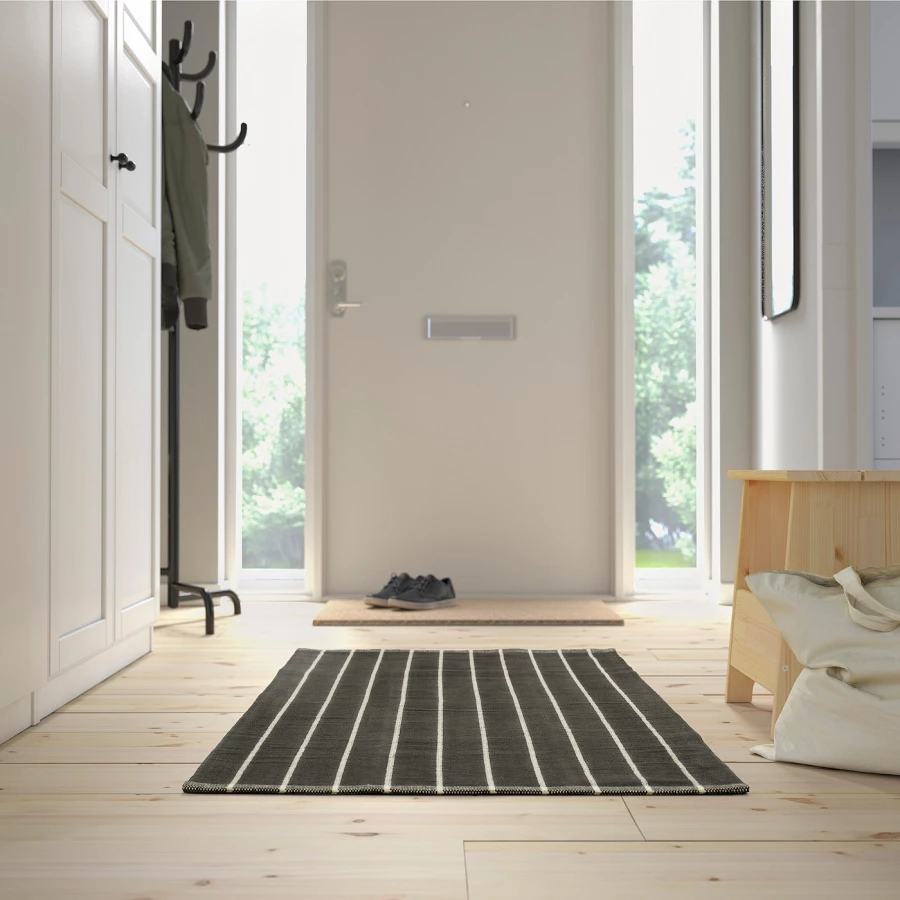 Коврик придверный безворсовый IKEA RIDSTIG/ ИКЕА РИДСТИГ, 80х180 см, черный/белый (изображение №3)