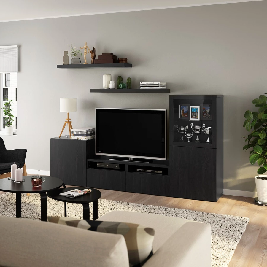 Комплект мебели д/гостиной - IKEA BESTÅ/BESTA LACK, 129x42x240см, черный, БЕСТО ЛАКК ИКЕА (изображение №2)