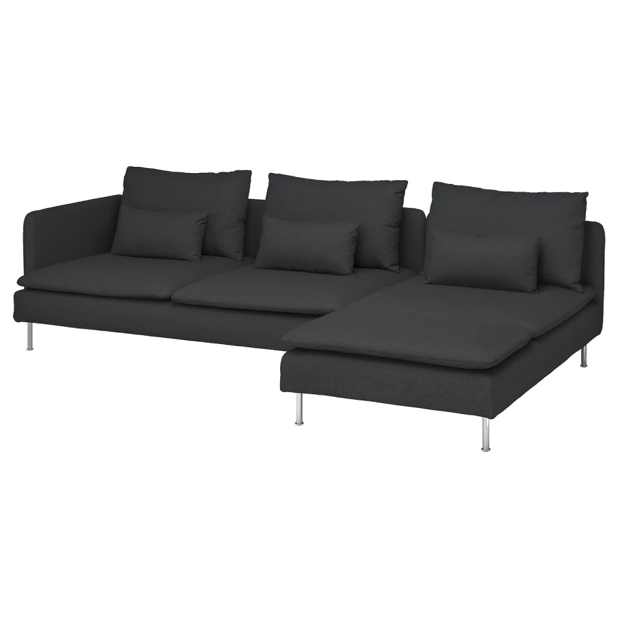 3-местный диван и шезлонг - IKEA SÖDERHAMN/SODERHAMN, 99x285см, черный, СЕДЕРХАМН ИКЕА (изображение №1)