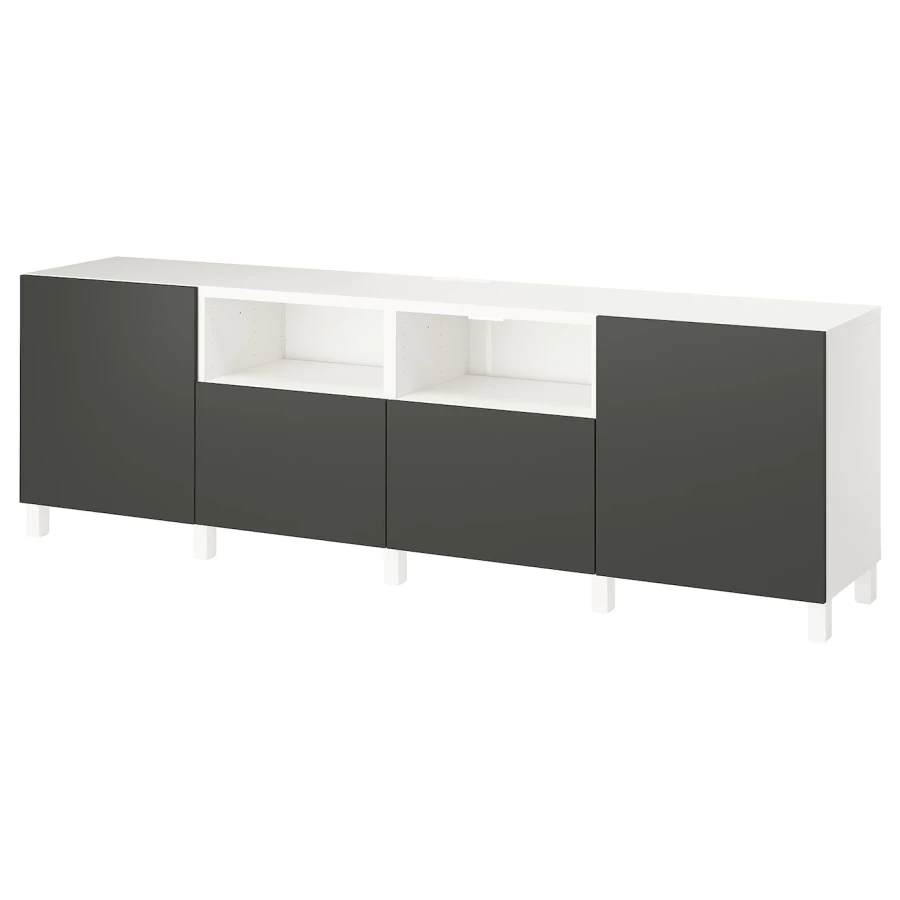 Тумба под ТВ с дверцами и ящиками - IKEA BESTÅ/BESTA/БЕСТО ИКЕА, 42х74х240 см, белый/темно-серый (изображение №1)