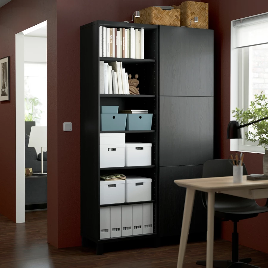 Книжный шкаф с дверцей - IKEA BESTA, 120x42x202 см, черный, БЕСТА ИКЕА (изображение №3)