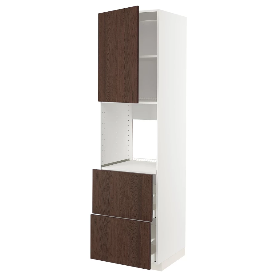 Высокий шкаф - IKEA METOD/MAXIMERA/МЕТОД/МАКСИМЕРА ИКЕА, 220х60х60 см, белый/коричневый (изображение №1)