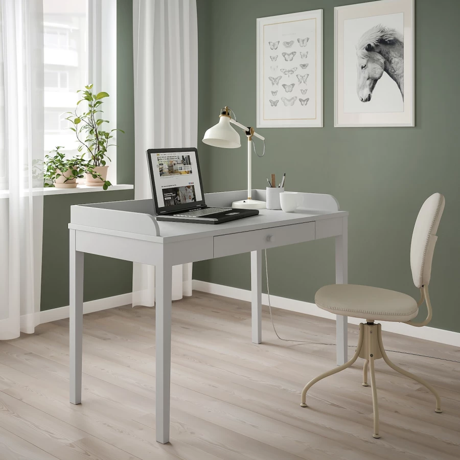 Письменный стол - IKEA SMYGA, 122х60 см, светло-серый, СМИГА ИКЕА (изображение №4)