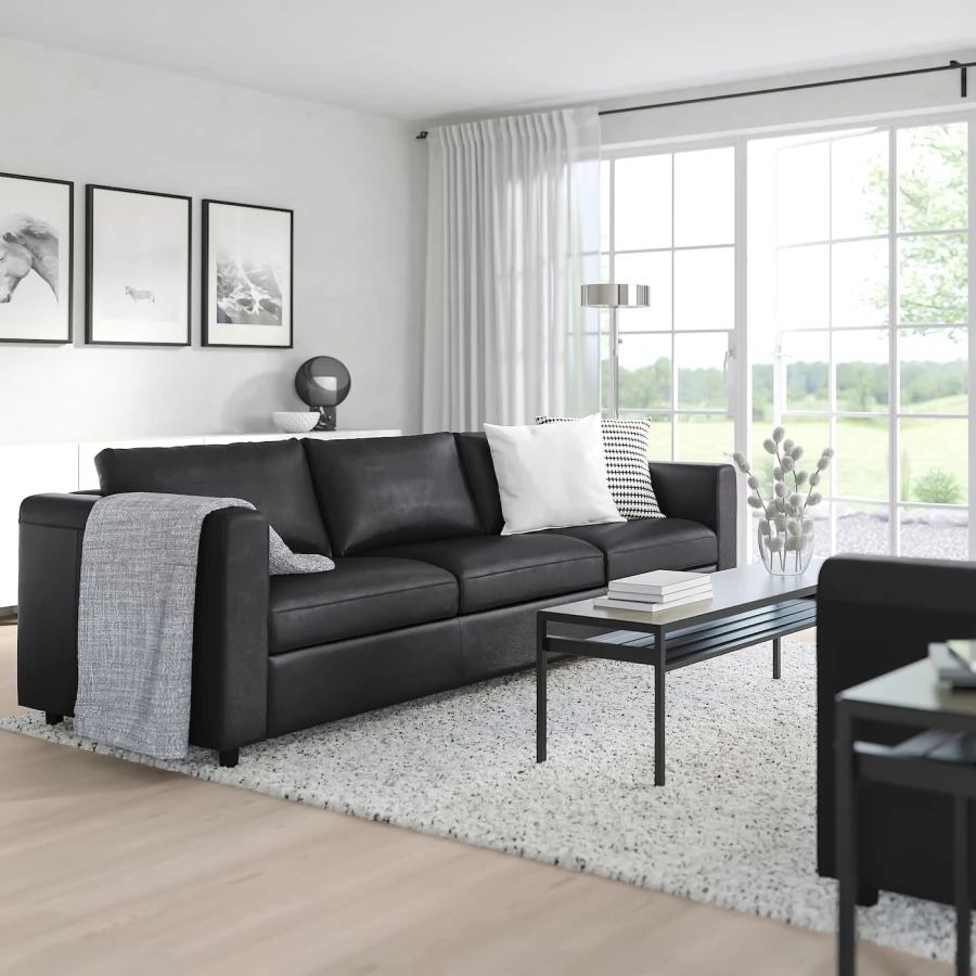 3-местный диван - IKEA VIMLE, 241х98х80 см, черный, кожа, ВИМЛЕ ИКЕА (изображение №2)