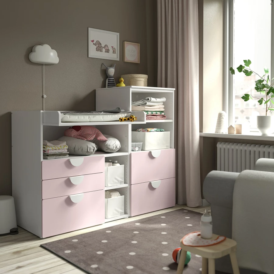 Столик пенальный - IKEA PLATSA/SMÅSTAD/SMASTAD, 150x79x123 см, белый/розовый, ИКЕА (изображение №2)