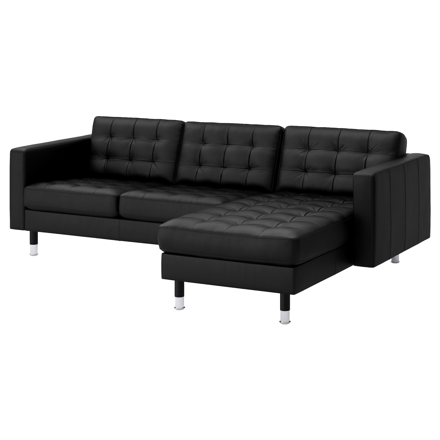 3-местный диван с шезлонгом - IKEA LANDSKRONA, 89x240см, черный/серебристый, ЛАНДСКРУНА ИКЕА