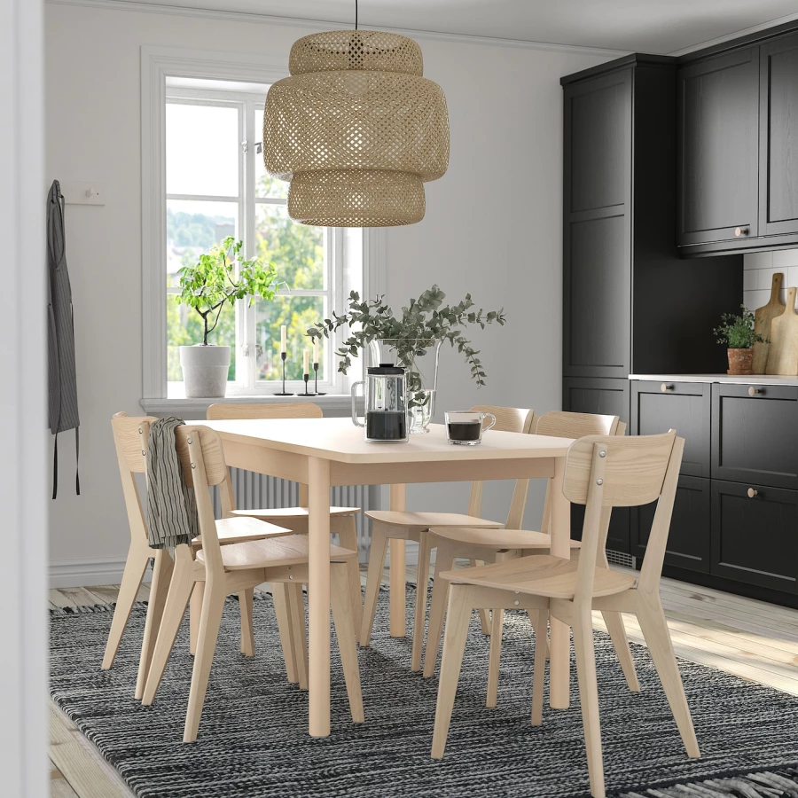 Стол и 4 стула - RÖNNINGE / LISABO IKEA/ РЕННИНГЕ/ЛИСАБО ИКЕА, 173/118х78х75 см, бежевый (дерево) (изображение №2)
