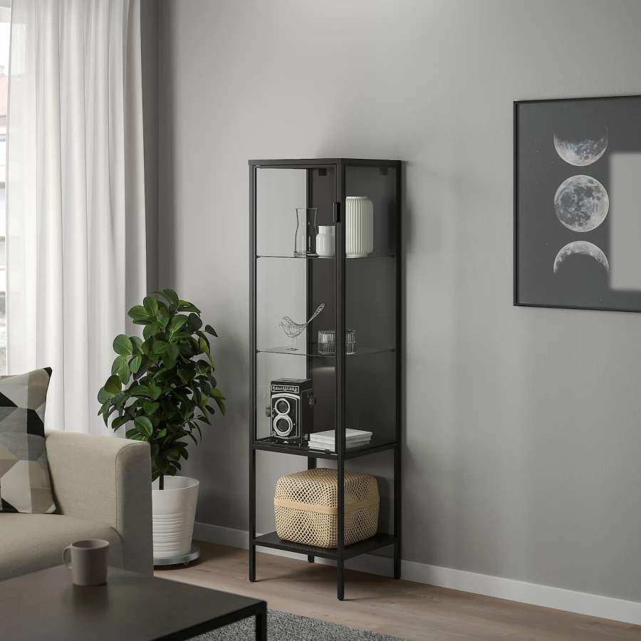 Шкаф со стеклянными дверцами  - RUDSTA IKEA/ РУДСТА ИКЕА, 42x37x155 см, черный/прозрачный (изображение №2)